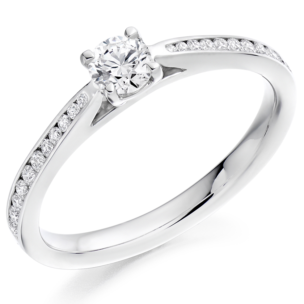 Image of White Gold Round Brilliant Solitaire with Diamond Set Shoulders Engagement Ring