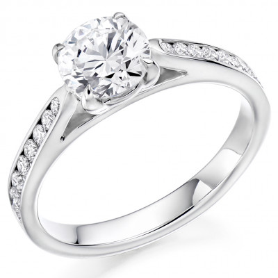 Round Brilliant Solitaire with Diamond Set Shoulders Engagement Ring Metal Image