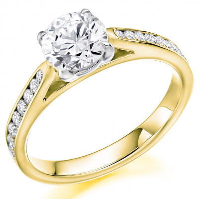 Round Brilliant Solitaire with Diamond Set Shoulders Engagement Ring Metal Image
