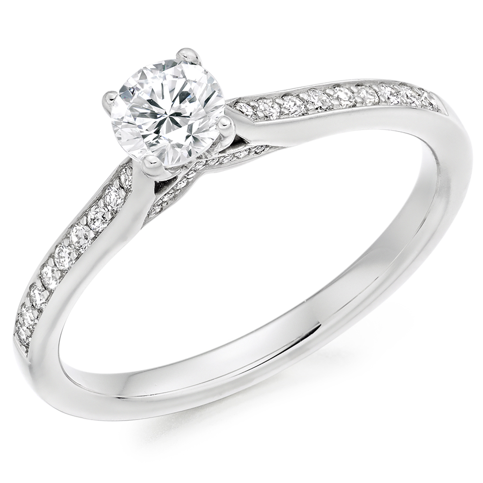 Round Brilliant Solitaire with Diamond Set Shoulders Engagement Ring Image