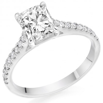 Radiant Cut Solitaire with Diamond Set Shoulders Engagement Ring Metal Image