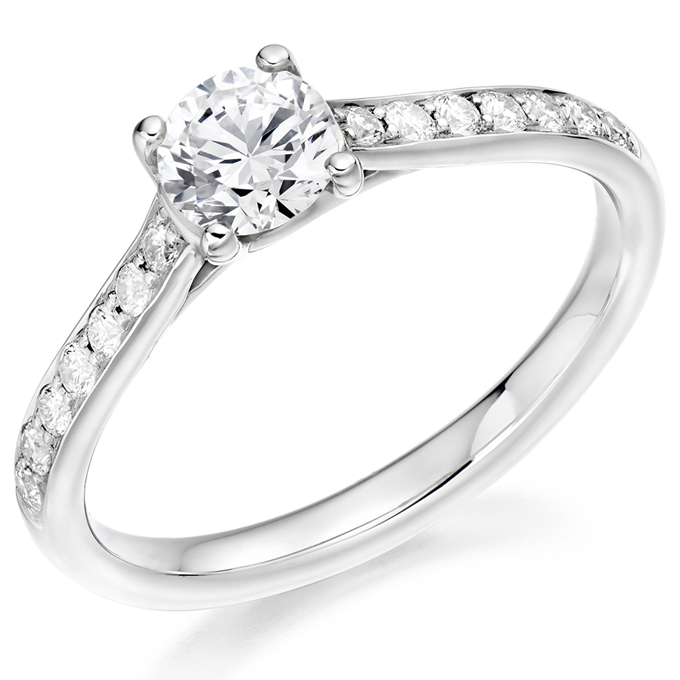 Image of White Gold Round Brilliant Solitaire with Diamond Set Shoulders Engagement Ring