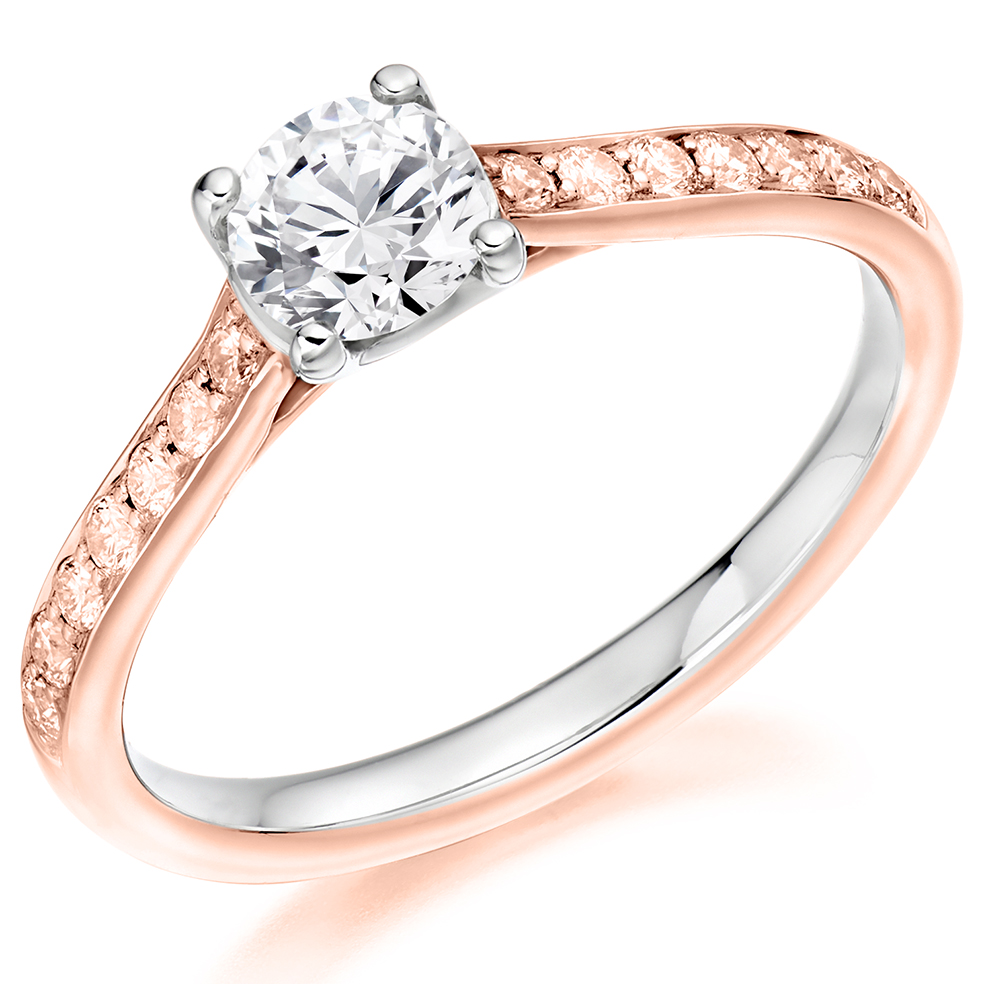Image of Rose Gold Round Brilliant Solitaire with Diamond Set Shoulders Engagement Ring
