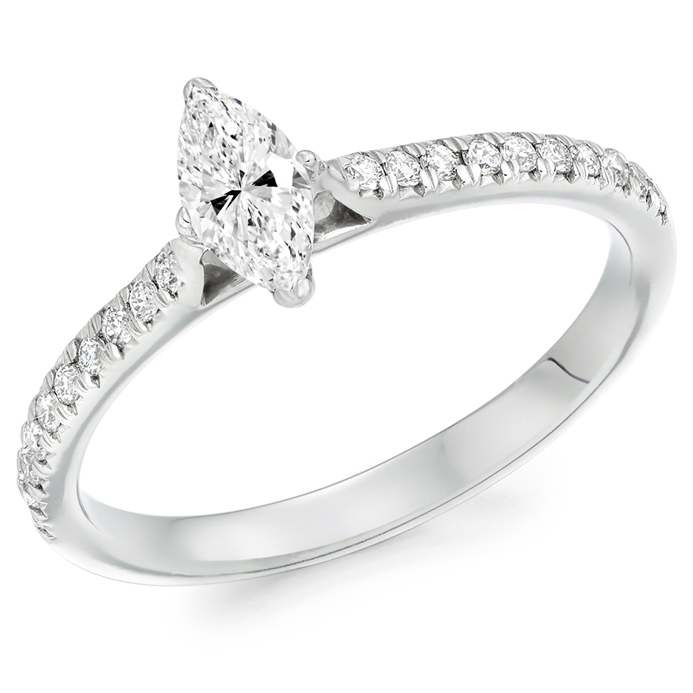 Marquise Cut Solitaire with diamond Set Shoulders Engagement Ring Image