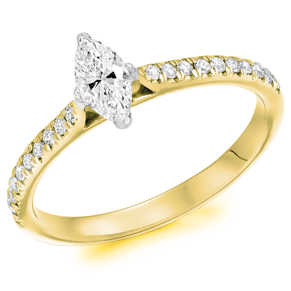 Marquise Cut Solitaire with diamond Set Shoulders Engagement Ring Image