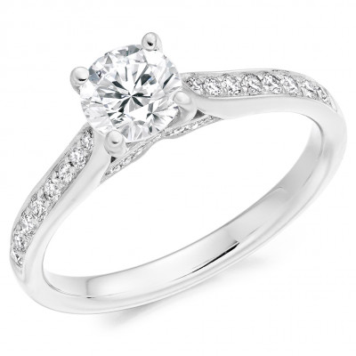 Round Brilliant Solitaire with Diamond Set Shoulders Engagement Ring Metal Image