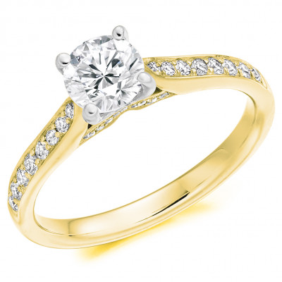Round Brilliant Solitaire with Diamond Set Shoulders Engagement Ring Metal Image