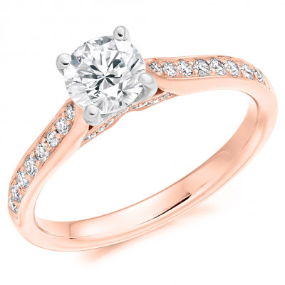 Round Brilliant Solitaire with Diamond Set Shoulders Engagement Ring Metal Image