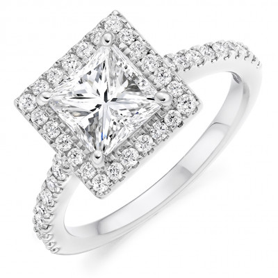 Princess Cut Halo with Diamond Set Shoulders Engagement Ring Metal Image