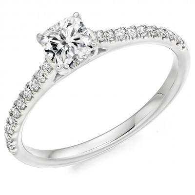 Cushion Cut Solitaire with Diamond Set Shoulders Engagement Ring Metal Image