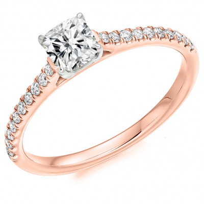 Cushion Cut Solitaire with Diamond Set Shoulders Engagement Ring Metal Image