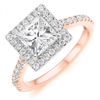 Princess Cut Halo with Diamond Set Shoulders Engagement Ring Metal Image
