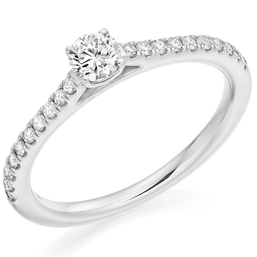 Round Brilliant Solitaire with Diamond Set Shoulders Engagement Ring Image
