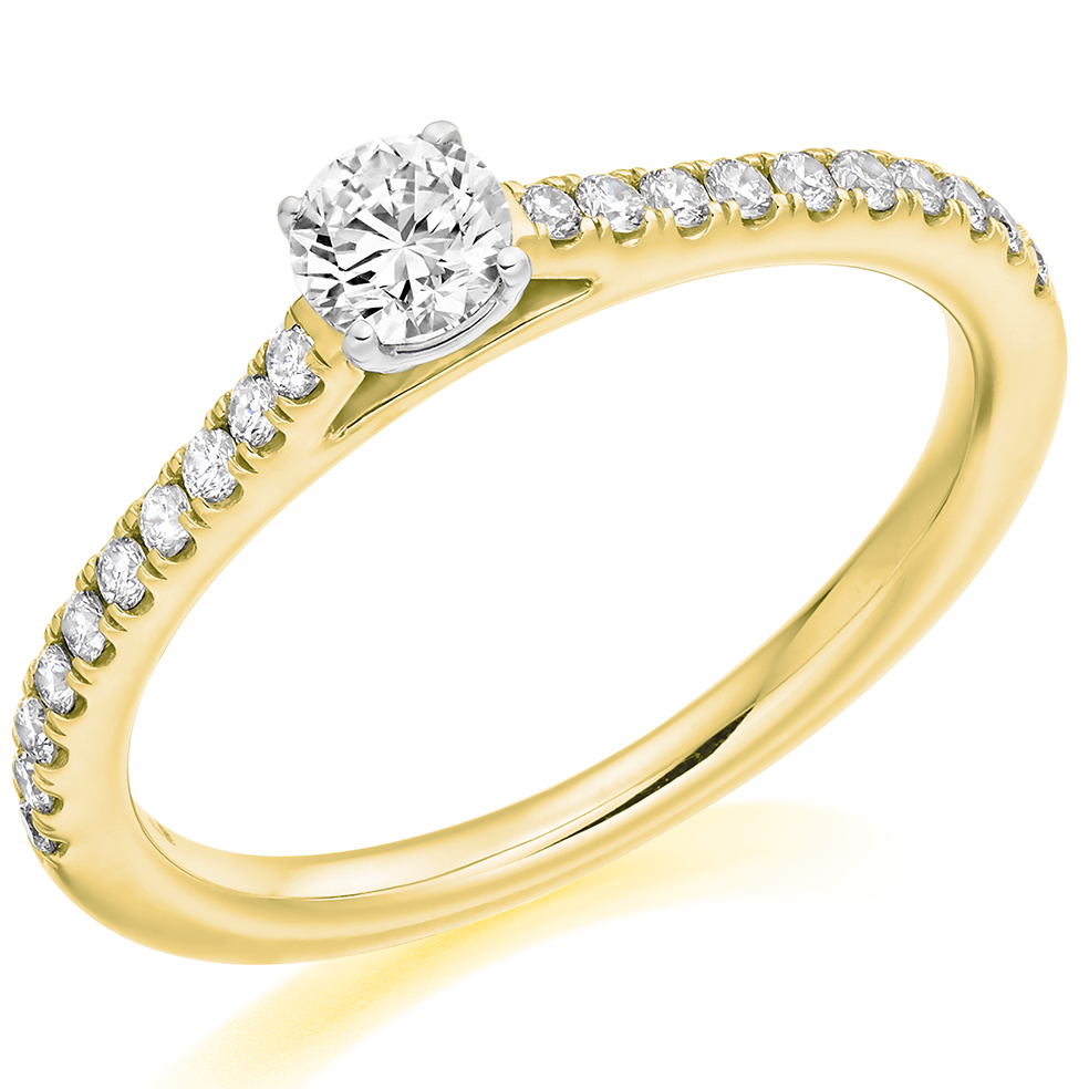 Round Brilliant Solitaire with Diamond Set Shoulders Engagement Ring Image