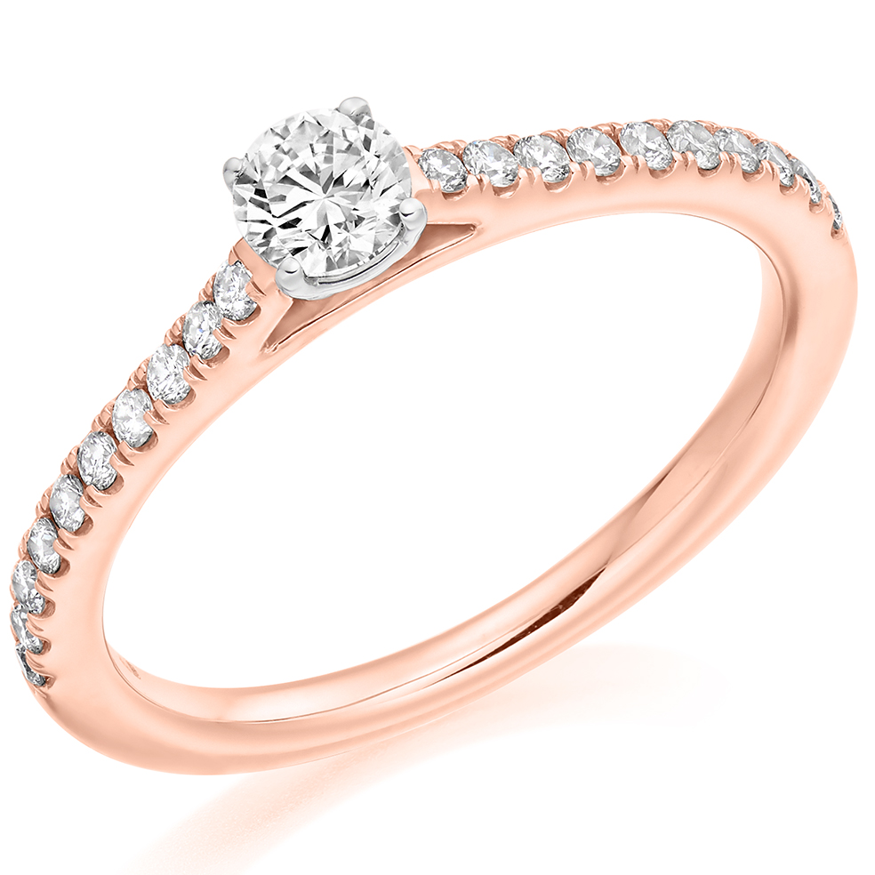 Round Brilliant Solitaire with Diamond Set Shoulders Engagement Ring Image