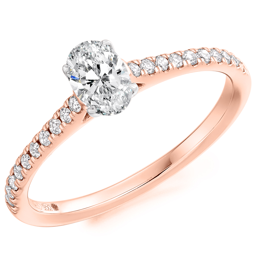 Oval Cut Solitaire with Diamond Set Shoulders Engagement Ring Image