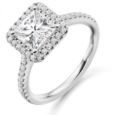 Princess Cut Halo with Diamond Set Shoulders Engagement Ring Metal Image