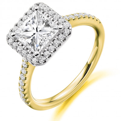 Princess Cut Halo with Diamond Set Shoulders Engagement Ring Metal Image