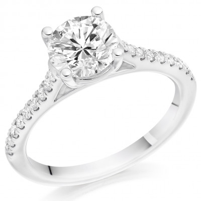 Round Brilliant Solitaire with Diamond Set Shoulders Engagement Ring Metal Image