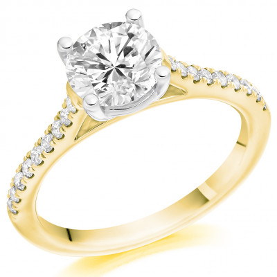 Round Brilliant Solitaire with Diamond Set Shoulders Engagement Ring Metal Image