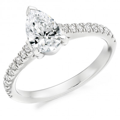 Pear Cut Solitaire with Diamond Set Shoulders Engagement Ring Metal Image