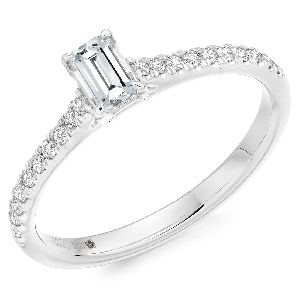 Emerald Cut Solitaire with Diamond Set Shoulders Engagement Ring Image