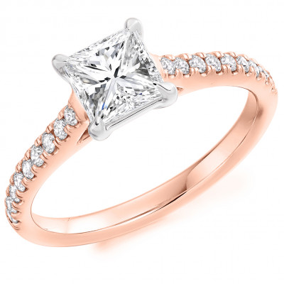 Princess Cut Solitaire with Diamond Set Shoulders Engagement Ring Metal Image