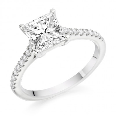 Princess Cut Solitaire with Diamond Set Shoulders Engagement Ring Metal Image