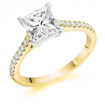 Princess Cut Solitaire with Diamond Set Shoulders Engagement Ring Metal Image