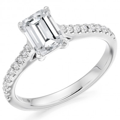 Emerald Cut Solitaire with Diamond Set Shoulders Engagement Ring Metal Image