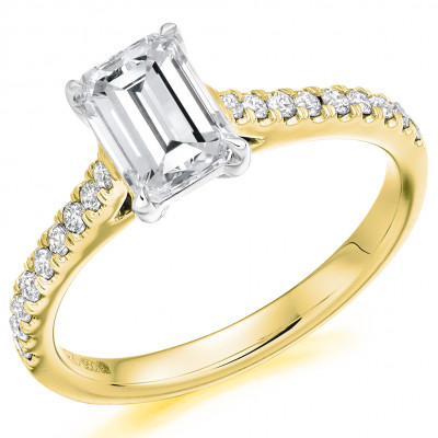 Emerald Cut Solitaire with Diamond Set Shoulders Engagement Ring Metal Image