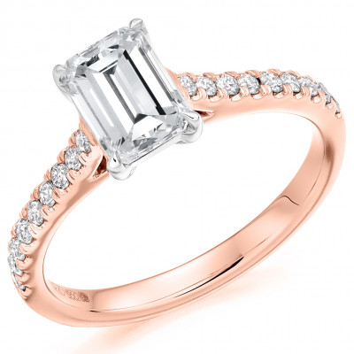 Emerald Cut Solitaire with Diamond Set Shoulders Engagement Ring Metal Image
