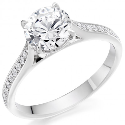Round Brilliant Solitaire with Diamond Set Shoulders Engagement Ring Metal Image