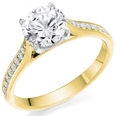 Round Brilliant Solitaire with Diamond Set Shoulders Engagement Ring Metal Image