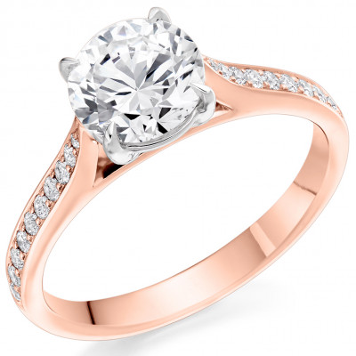 Round Brilliant Solitaire with Diamond Set Shoulders Engagement Ring Metal Image