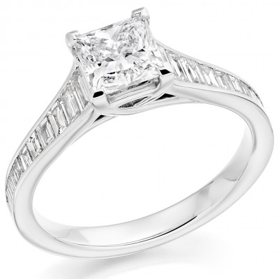 Princess Cut Solitaire with Diamond Set Shoulders Engagement Ring Metal Image