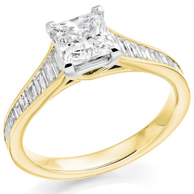 Princess Cut Solitaire with Diamond Set Shoulders Engagement Ring Metal Image