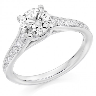 Round Brilliant Solitaire with Diamond Set Shoulders Engagement Ring Metal Image