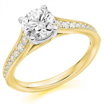 Round Brilliant Solitaire with Diamond Set Shoulders Engagement Ring Metal Image