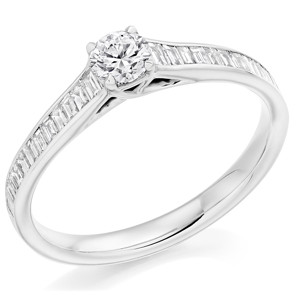 Image of White Gold Round Brilliant Solitaire with Diamond Set Shoulders Engagement Ring