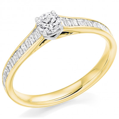 Round Brilliant Solitaire with Diamond Set Shoulders Engagement Ring Metal Image