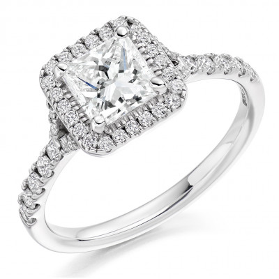 Princess Cut Halo with Diamond Set Shoulders Split Shoulders Engagement Ring Metal Image