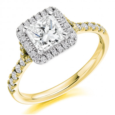 Princess Cut Halo with Diamond Set Shoulders Split Shoulders Engagement Ring Metal Image