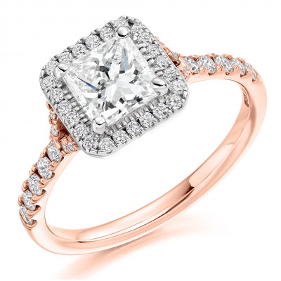 Princess Cut Halo with Diamond Set Shoulders Split Shoulders Engagement Ring Metal Image