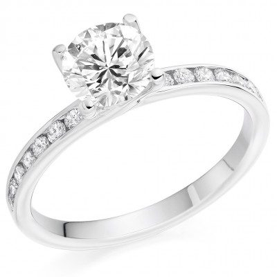 Round Brilliant Solitaire with Diamond Set Shoulders Engagement Ring Metal Image
