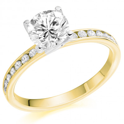 Round Brilliant Solitaire with Diamond Set Shoulders Engagement Ring Metal Image