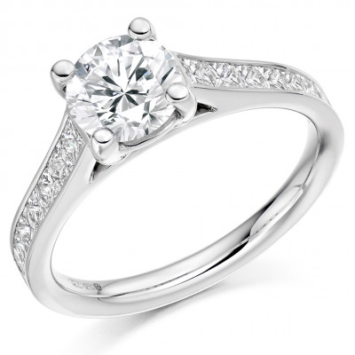 Round Brilliant Solitaire with Diamond Set Shoulders Engagement Ring Metal Image