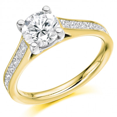 Round Brilliant Solitaire with Diamond Set Shoulders Engagement Ring Metal Image