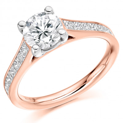 Round Brilliant Solitaire with Diamond Set Shoulders Engagement Ring Metal Image