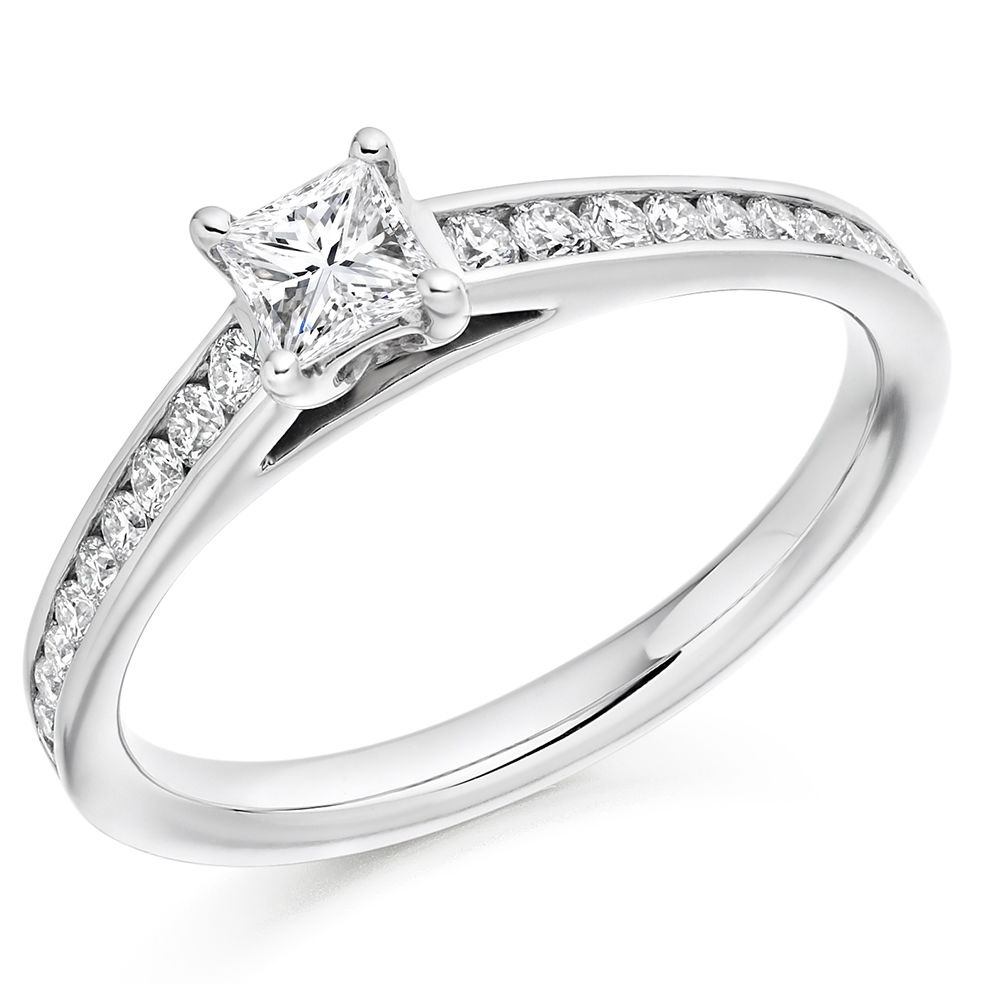 Princess Cut Solitaire with Diamond Set Shoulders Engagement Ring Image